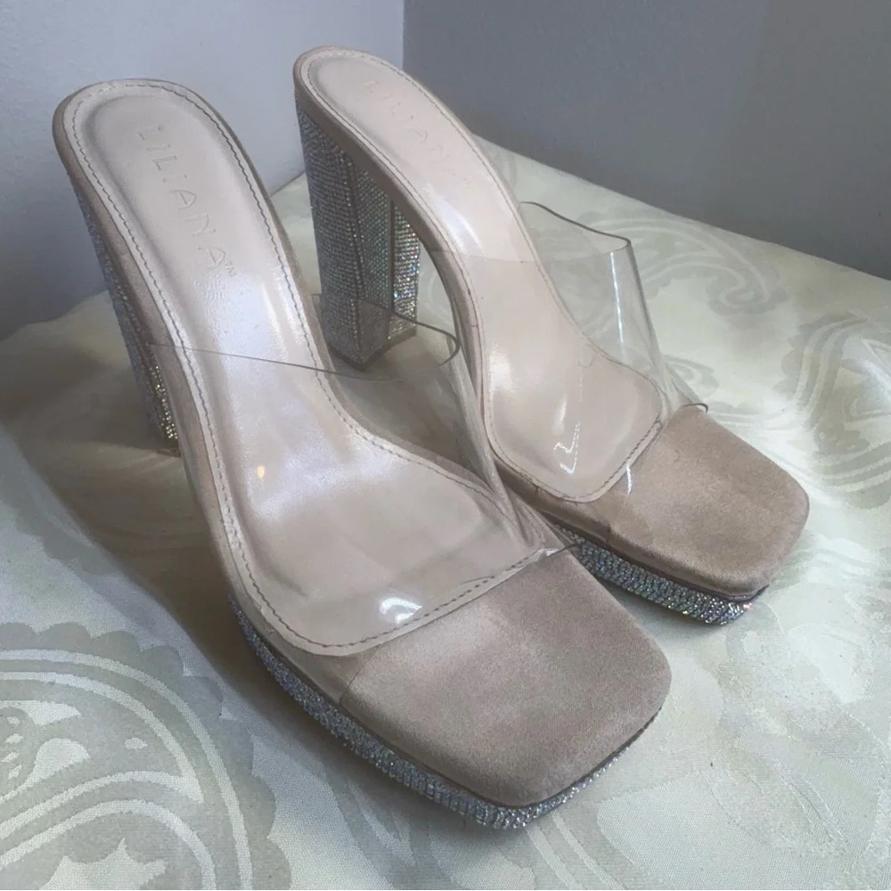 Liliana Ashley 3 Sparkling Silver Heels with Clear Strap